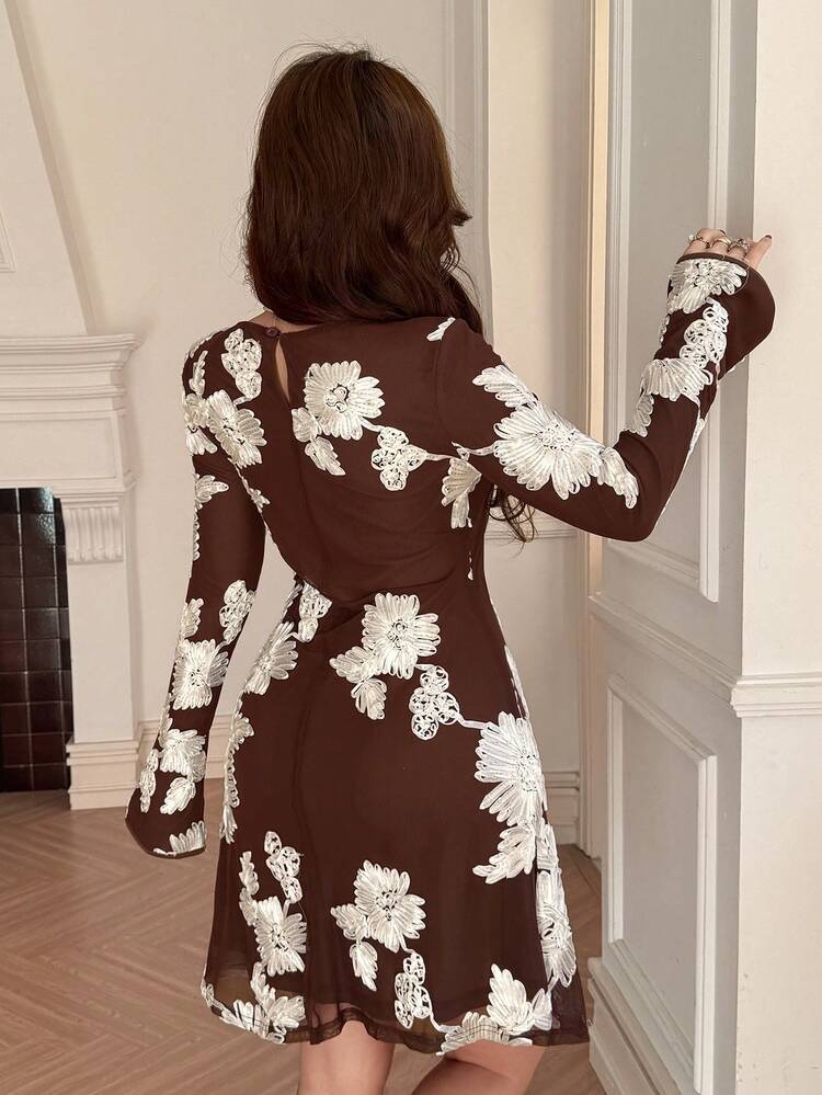 Slimming Elegant Long Sleeve Mini Dress For Women Sundress