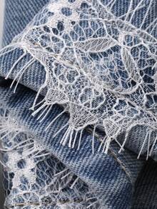 DAZY Baju Bayi Perempuan Model Denim Baru dengan Hiasan Renda dan Bordir, Gaya Korea, Motif Patchwork, dan Potongan Mengembang - Medium Wash - View 3