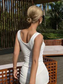 DAZY Women's Fitted Sleeveless Tank Top With Chest Pads, Graphic Print - White - View 2