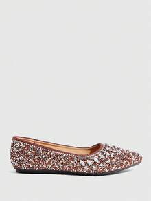 CUCCOO TILAWA Women's Fashionable Pointed Toe Flats With Rhinestones, Luxury Silver Color, Comfortable Casual Everyday Wear For Christmas Valentine's Day - Chocolate Brown - View 2