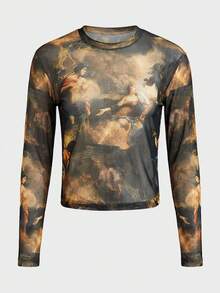 FeverCity Men's Retro Tropical Print Slim Fit Long Sleeve T-Shirt - Multicolor - View 1