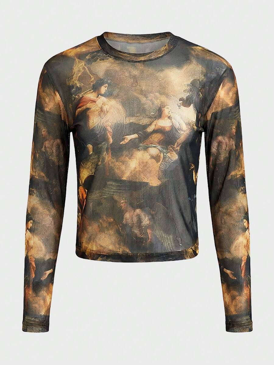 FeverCity Men's Retro Tropical Print Slim Fit Long Sleeve T-Shirt - Multicolor - View 1