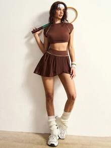 VARSIVA 女士插肩袖短款上衣和褶裥下摆半裙网球运动套装 - 彩色 - 查看 5