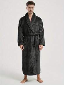 Autumn/Winter Flannel Men's Loose Pajamas - Couples Sleepwear Robe, Bathrobe, Thick & Warm, Soft & Comfortable, Tie Design, With 2 Large Pockets, Machine Washable - Multicolor - View 14