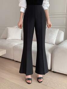 女士纯色修身喇叭裤，优雅正式，适合春秋季穿着 - 黑色 - 查看 6