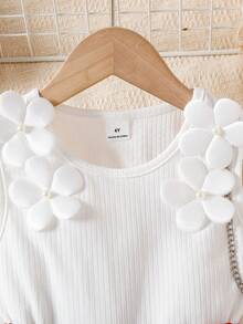 Toddler Girls' Elegant Pearl 3D Flower Vest With Cute Pearl Skirt Pants Set - Red - View 3