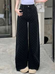 DAZY Women's Casual Loose Fit Patterned Jeans - Black - View 4