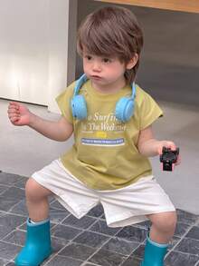 DAZY Toddler Boys' Round Neck English Letter Print Short Sleeve Top, Spring/Summer - Yellow - View 2