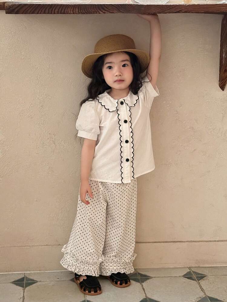 Baby Girls' Sweet Floral Peter Pan Collar Cotton Short Sleeve Blouse Summer