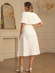 Amorya 女士郁金香袖披肩修身优雅休闲婚礼宾客派对连衣裙，情人节，爱/恋人主题，3D玫瑰/花朵婚礼宾客连衣裙，女士新娘送礼会连衣裙，白色俱乐部服装，女士性感春季服装，女士夏季服装，夏季复活节服装，女士西式服装 - 杏色 - 查看 3