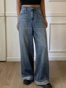 DAZY Women's Retro Loose Straight Leg Jeans With Pockets, Casual Street Style Cowboy Pants For Autumn/Winter Y2k