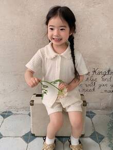 Dazy Kids 2pcs Baby Girls Collared Comfortable Korean Style T-Shirt And Shorts Set Summer Baby Girls Clothes - White - View 5
