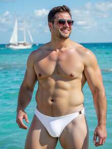 CoralVoy Quần bơi tam giác đơn giản dành cho nam cỡ lớn, thích hợp cho kỳ nghỉ hè ở bãi biển. - trắng - Xem 3