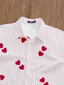 Manfinity Joysei Unisex Casual Striped Heart Cropped Shirt, Suitable For Couple Dates, Gift - Pink - View 4