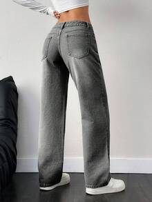 SHEIN PETITE Women's Low Waist Casual Loose Fit Jeans - Grey - View 2