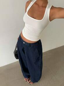 Aloruh Jeans évasés mode femme, style de rue, décontracté, polyvalent pour le quotidien - Bleu azur - Voir 6