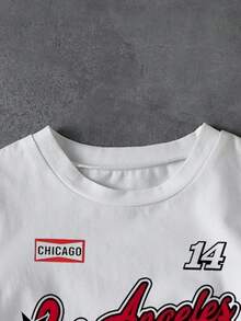 SHEIN Explorewe 2件套男童时尚数字字母印花白色圆领T恤和红色短裤套装，休闲时尚，短袖上衣，适合所有季节 - 紅色 - 查看 6