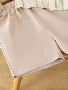 2pcs Young BoyComfy Casual Set - Patterned Striped Shirt, Beige Shorts, Parent-Child Matching Outfit - Multicolor - View 5