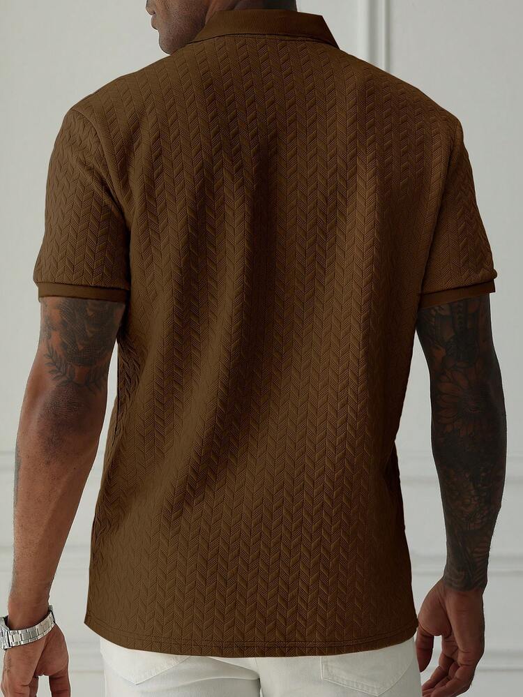 Manfinity Homme Men's Solid Color Casual Versatile Commuting Short Sleeve Polo Shirt - Coffee Brown - View 4