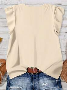 EMERY ROSE Plus Size Women V-Neck Polka Dot Single-Breasted Casual Versatile Daily Shirt, Suitable For Summer - Apricot - View 2