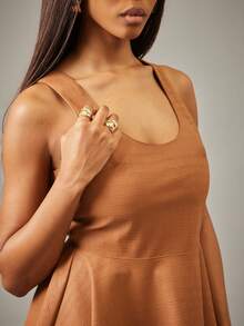 NYA SZN 连衣裙 溜冰裙 修身飘逸 动物纹印花 鳄鱼棕色仿皮 活动派对 特殊场合 婚礼 迷你裙装 女士 - 棕色 - 查看 5