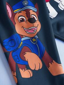 SHEIN | PAW Patrol 2件套男童卡通狗印花连帽卫衣和运动裤休闲运动套装 - 黑色 - 查看 6