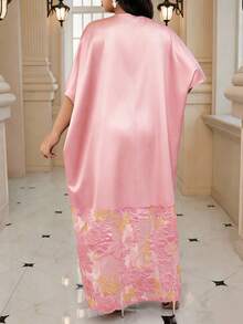 Fleurora Đầm dự tiệc dáng rộng, cổ chữ V, chất liệu jacquard, dành cho nữ cỡ lớn. - Hồng - Xem 2