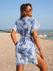 Swim Lushoire 女士撞色印花短袖罩衫 - 彩色 - 查看 3