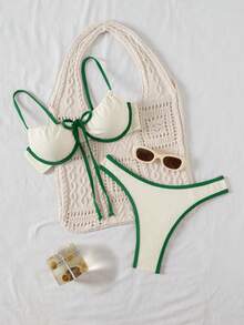 SHEIN 女士撞色蝴蝶结泳装套装 - 彩色 - 查看 1