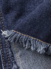 Livesso 女士短款牛仔背心，带大口袋，休闲街头风外套，适合春夏穿着，Y2K风格抹胸上衣 - 藍色 - 查看 3