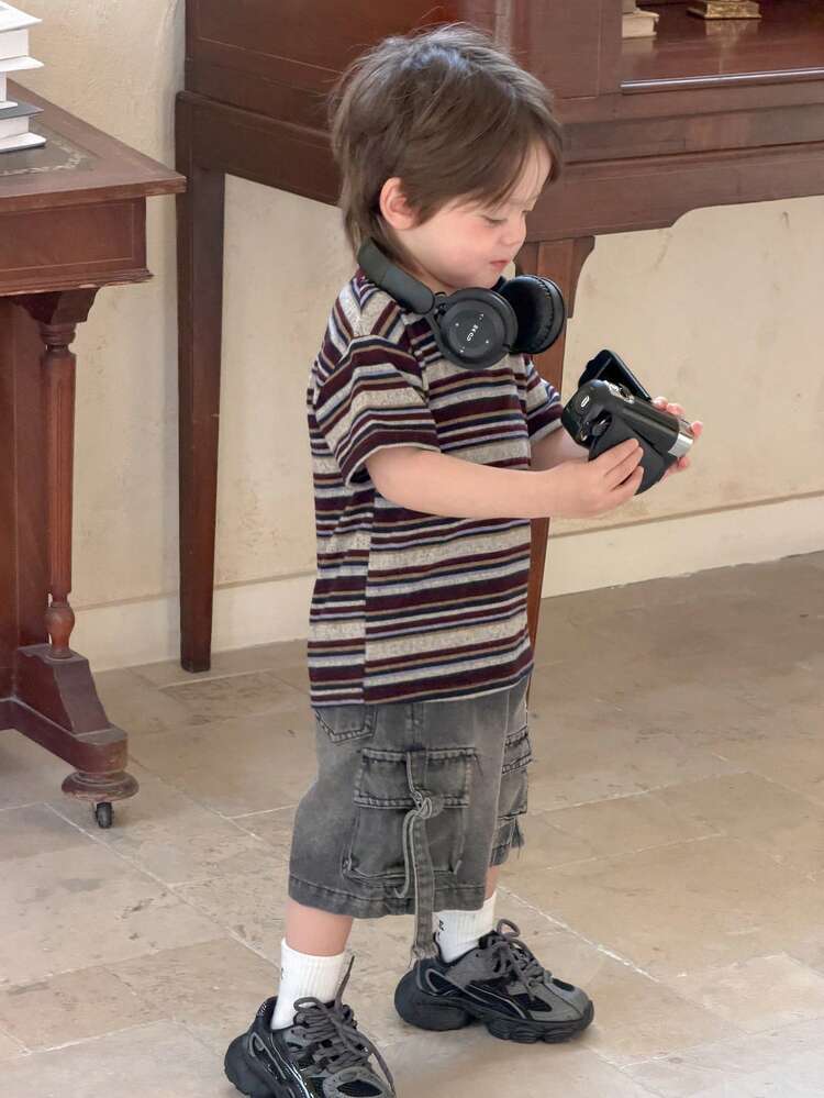 Toddler Boys' Round Neck Striped Casual Long Sleeve Top, Spring/Summer