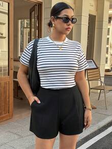 Dazy Plus Quần short cỡ lớn màu trơn, kiểu dáng thường ngày, thích hợp cho mùa hè. - màu đen - Xem 6