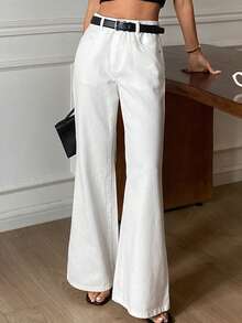 DAZY 女士低腰喇叭牛仔裤，休闲性感白色牛仔裤 - 白色 - 查看 6