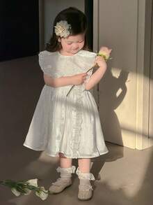 DAZY Baby Girls Summer New Lace Trim Princess Tulle Dress Backless Party Wear - White - View 6