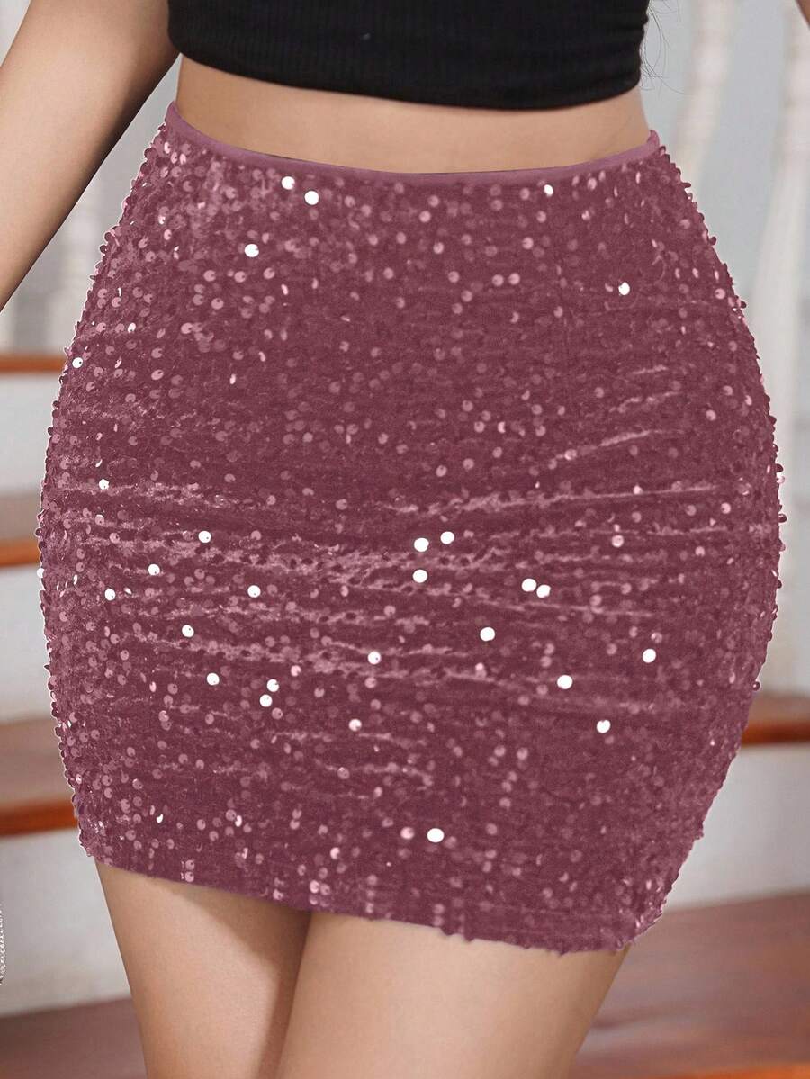 DAZY Chân váy ngắn ôm sát thanh lịch đính sequin dành cho nữ, thích hợp cho mùa xuân/hè, váy dự tiệc cưới. - Hồng - Xem 1