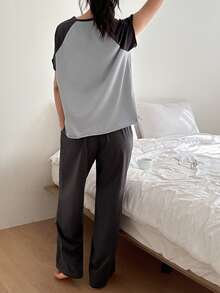 DAZY Casual Contrast Color Raglan Sleeve Loose Women's Pajama Set - Blue - View 2