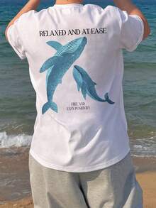 DAZY Camiseta de cuello redondo para hombre con estampado de peces de verano y océano en blanco - Blanco - Ver 2