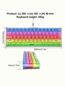 Teckwe 有线透明游戏键盘，RGB背光超紧凑防水小巧紧凑型61键PC键盘 - 彩色 - 查看 6