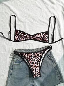 Swim Mod Bộ bikini nữ gợi cảm hở lưng, họa tiết da báo, buộc dây phía trước, kiểu dáng đi biển. - màu đen - Xem 5