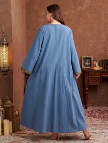 Al Najma Áo tunic Thổ Nhĩ Kỳ và Abaya truyền thống Ả Rập dành cho nữ, màu trơn, cổ thêu, tay dài, dáng rộng, phù hợp cho mùa xuân/thu, cỡ lớn. - Nhiều màu - Xem 2