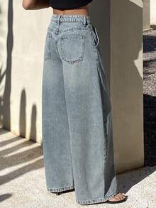 DAZY Women's Low-Waist Split Design Casual Barrel Leg Jeans Y2k - Light Wash - View 4