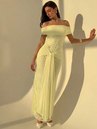 Aloruh Damklänning i spets med bara axlar och knytband framtill, sommarsemester