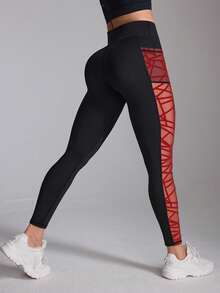 Easithlete Women's High Waist Geometric Print Side Pocket Shapewear Leggings - Black - View 6