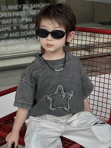 Dazy Kids 幼儿男童宽松休闲牛仔T恤，星形图案，夏季 - 灰色 - 查看 5
