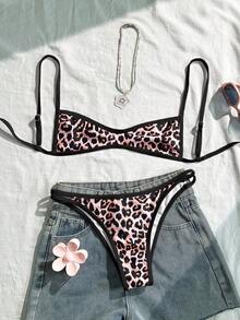 Swim Mod Bộ bikini nữ gợi cảm hở lưng, họa tiết da báo, buộc dây phía trước, kiểu dáng đi biển. - màu đen - Xem 1
