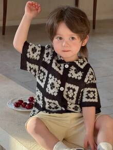 DAZY 男童格子花卉印花休闲Polo衫，夏季