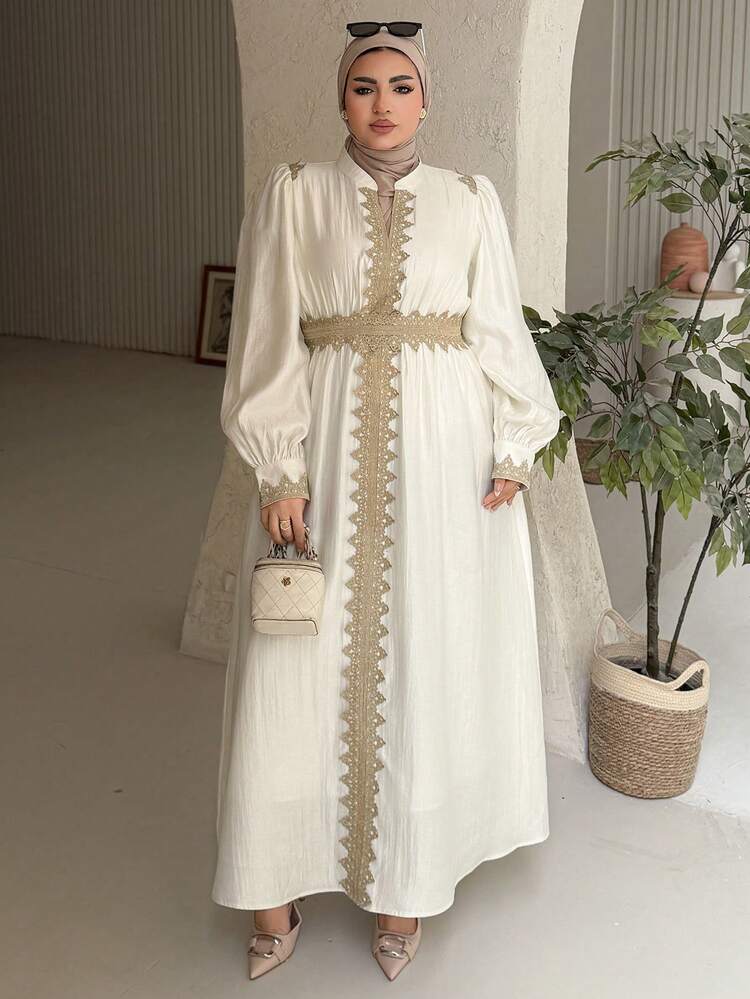 Dazy Plus Chiffon Patchwork Elegant Long Sleeve Dress For Plus Size Women, Suitable For Dates Maxi Dress Sundress