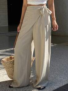 DAZY Women's Solid Color Loose 2 In 1 Drawstring Casual Vacation Pants, Spring/Summer - Khaki - View 4