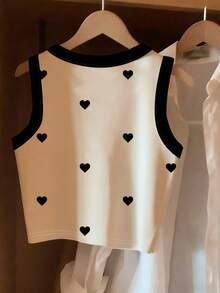 Resyla Camiseta ajustada con estampado de corazón y ribete de contraste, popular para primavera/verano - Multicolor - Ver 2