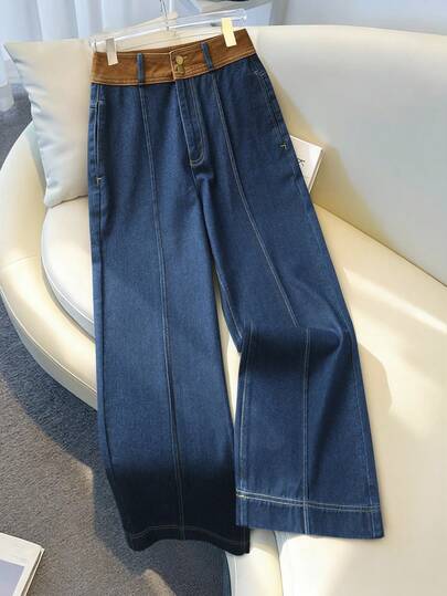 GlowEve Women's Elegant Casual Contrast Color Straight Leg Jeans